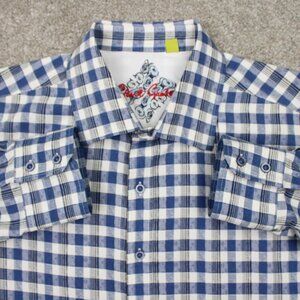 Robert Graham Shirt Mens 2XL XXL Blue/White Tailored Fit Cotton/Silk L/S Button